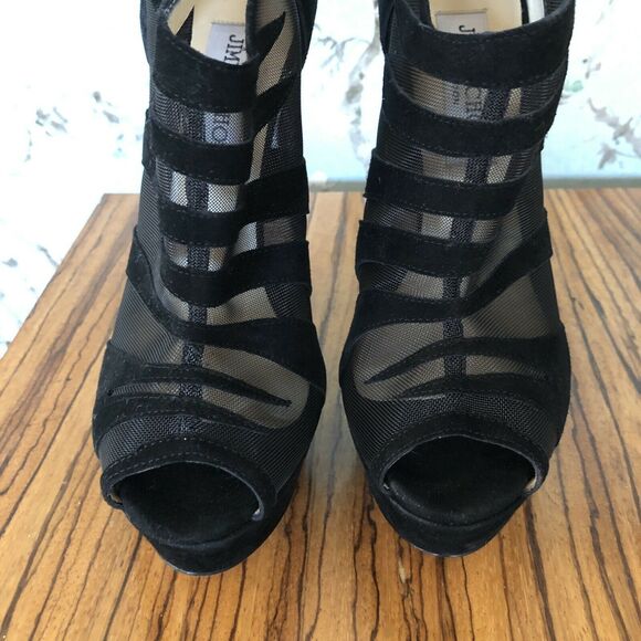 Jimmy Choo Kerfield Black Suede/Mesh Peep Toe Platform Heels Booties Sz 6.5 (37) - Picture 2 of 12